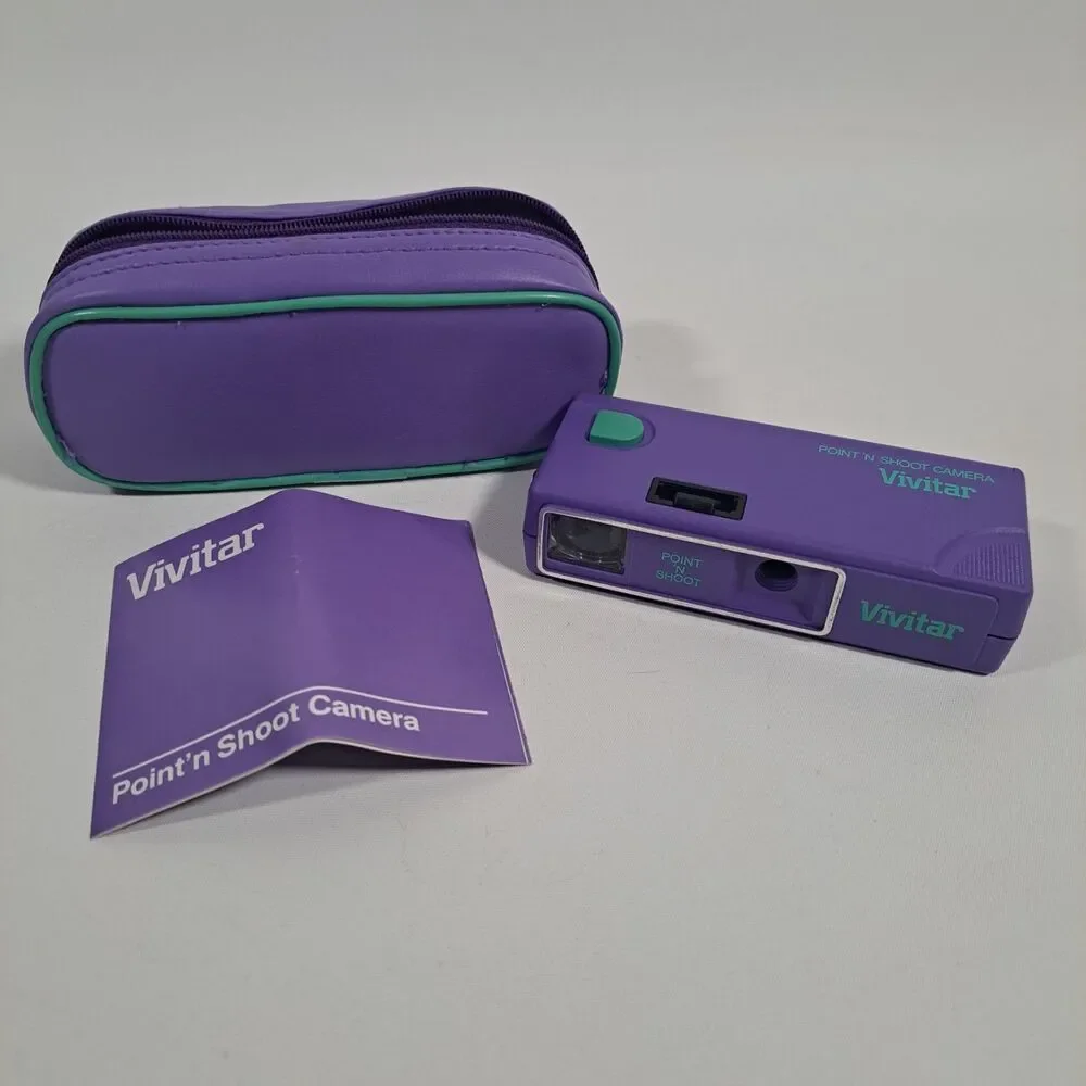 Vtg Avon Point 'N Shoot 110 Camera by Vivitar 1980s Purple Manual Case
